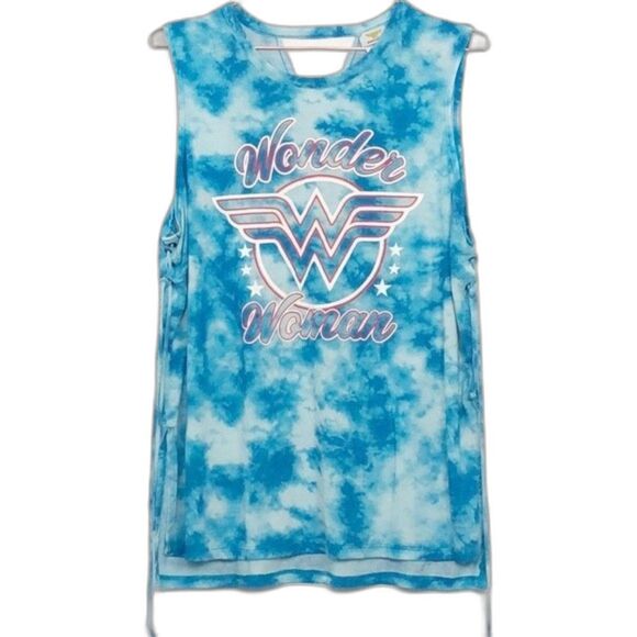 Wonder Woman Logo Tie Dye Lattice Side Tank Top New XL - Picture 1 of 6